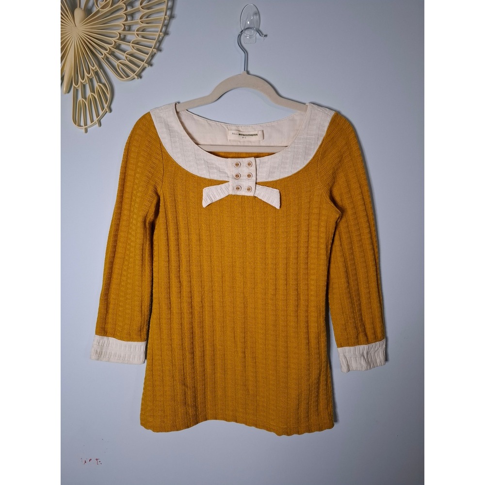 Pilcro and the Letterpress Mustard Yellow Bow Button Knit Top Small